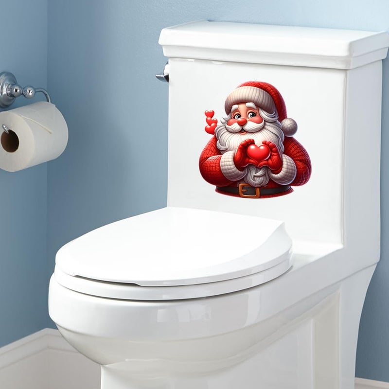 Iprokiu Christmas Toilet Sticker Funny Christmas Santa Claus Snowman Elf Toilet Seat Cover Decoration Waterproof Toilet Seat Lid Decal Bathroom Wall Sticker (Heart Santa Claus) - Image 2